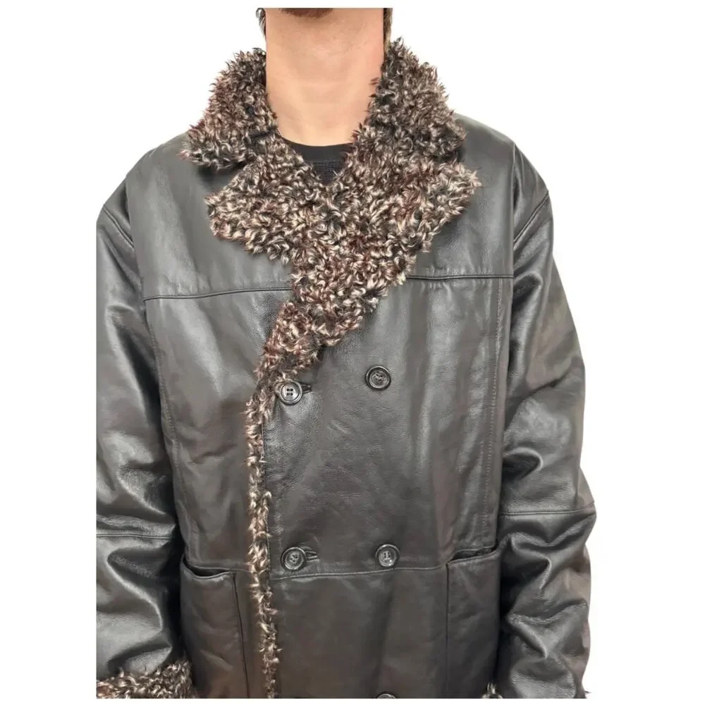 Vintage Morton & Rossi Black Leather Penny Lane Shaggy black coat NWT XL